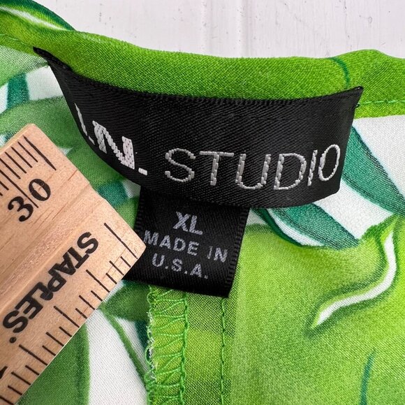 I.N. Studio Tropical Print Sheer Green Short Sleeves Layered Women's Size XL y2k - Picture 4 of 8